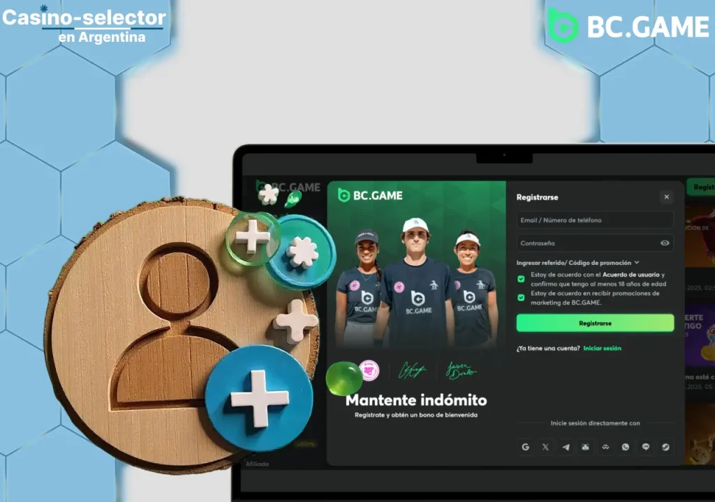 Instrucciones para registrarse en BC Game para nuevos usuarios.