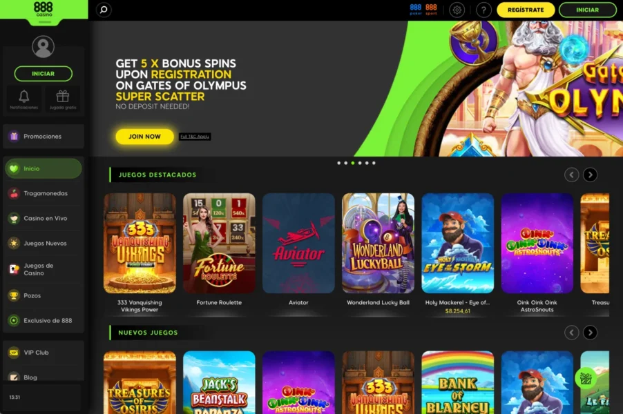 888 casino screen main